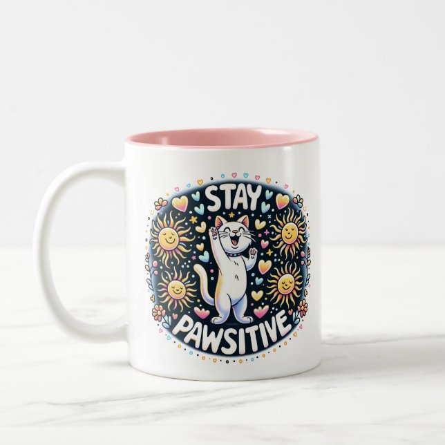 Tasse 2 Couleurs Chat Restez Positif (Gauche)