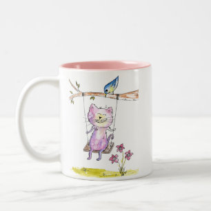 Tasse 2 Couleurs Chat rose blanc mignon à la couture