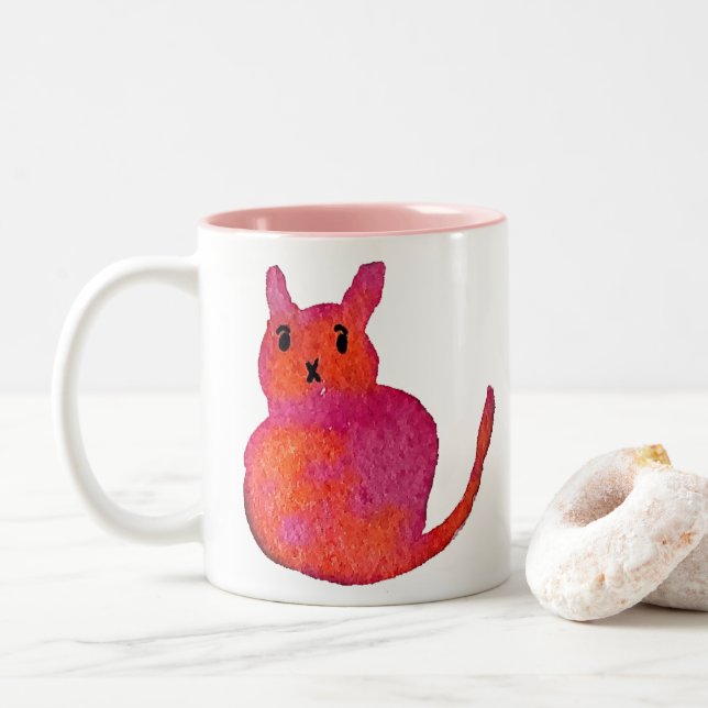Tasse 2 Couleurs Chat rose funky chaton mignonette (Avec donut)