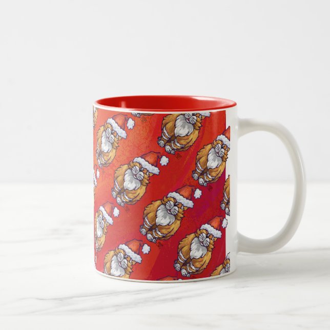 Tasse 2 Couleurs Chat roux de Noël sur fond rouge (Droit)