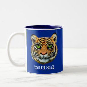Tasse 2 Couleurs Chat sauvage sur fond bleu