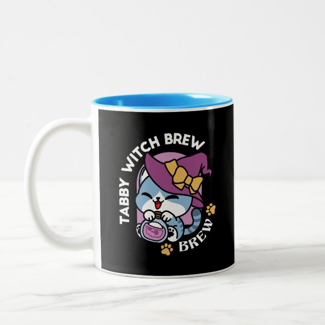 Tasse 2 Couleurs Chat Tabby Halloween – Chapeau de Sorcière & Art d (Gauche)