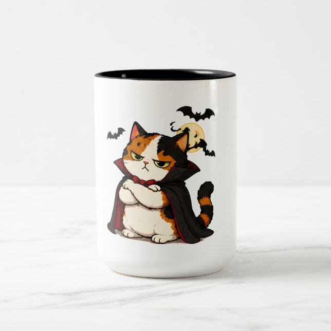 Tasse 2 Couleurs Chat Vampire Grincheux Halloween  (Centre)