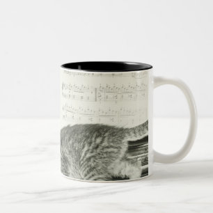 Tasse 2 Couleurs Chaton deux jouant sur le clavier de piano, (B&W)