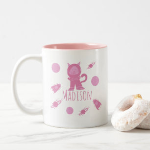Tasse 2 Couleurs Chaton Rose Chat de l'Espace Nom