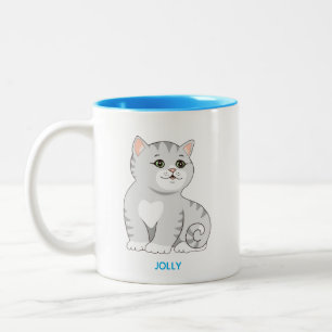 Tasse 2 Couleurs Chaton Tabby Gris Argent & Texte Personnalisé Tw