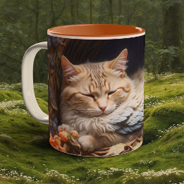 Tasse 2 Couleurs Chaton Tabby Orange en Lit de Plumes Bleues