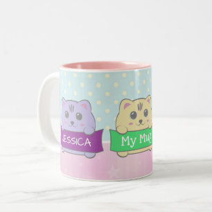 Tasse 2 Couleurs Chatons mignons personnalisés pois
