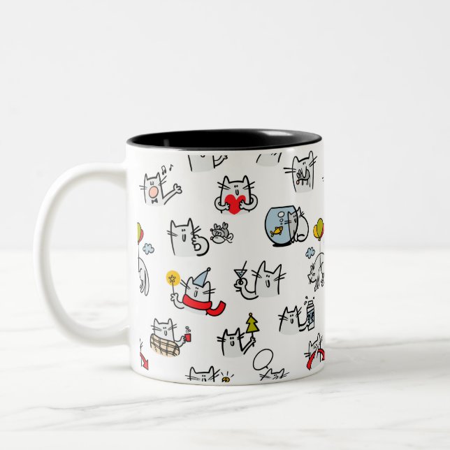 Tasse 2 Couleurs Chats amusants, lait et magie. (Gauche)