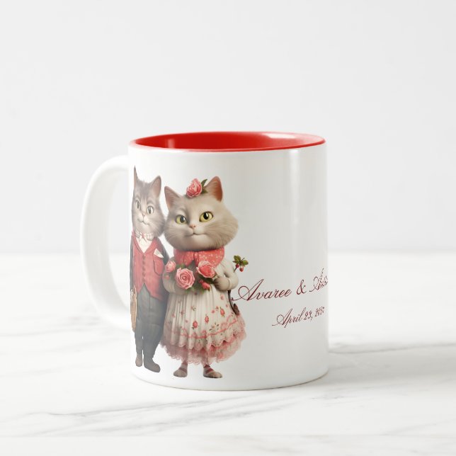 Tasse 2 Couleurs Chats de mariée et de chambre (Devant gauche)