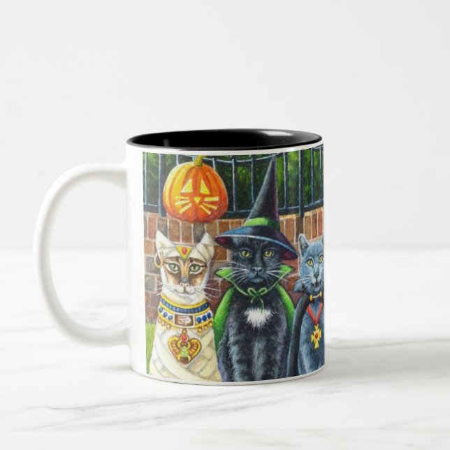 Tasse 2 Couleurs Chats d'Halloween en costume Aquarelle Art (Gauche)