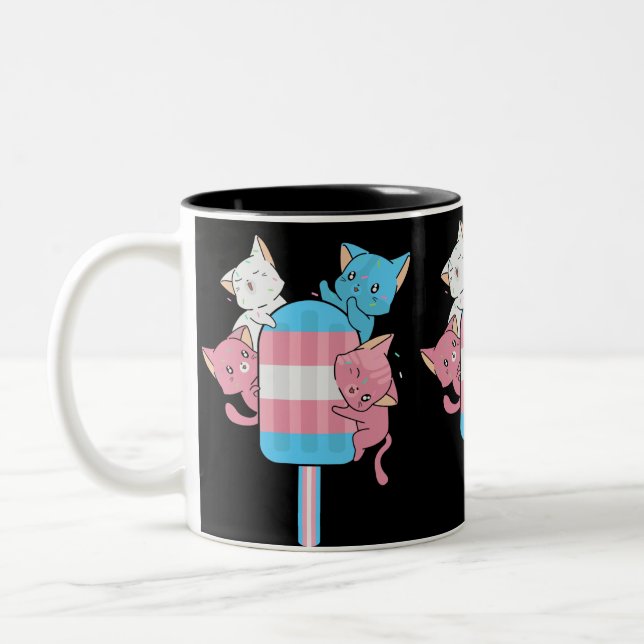 Tasse 2 Couleurs Chats Drapeaux Transgenre et un coquelicot (Gauche)