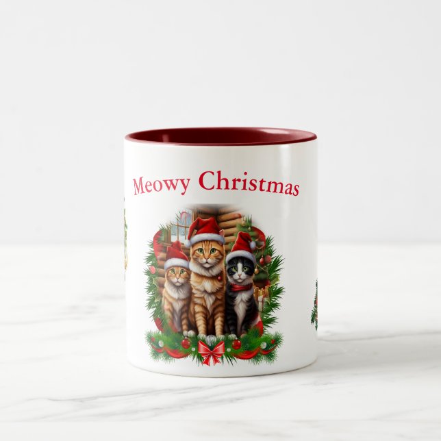 Tasse 2 Couleurs Chats joyeux Noël Animaux (Centre)