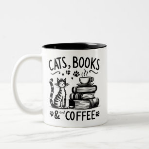 Tasse 2 Couleurs Chats, livres et café