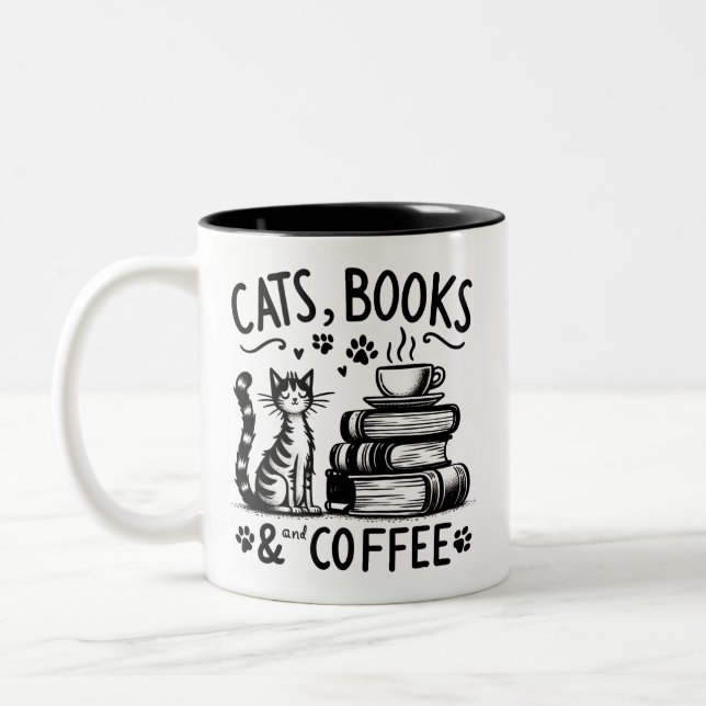 Tasse 2 Couleurs Chats, livres et café (Gauche)