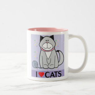 Tasse 2 Couleurs Chats pourpres et roses d'amour d'I