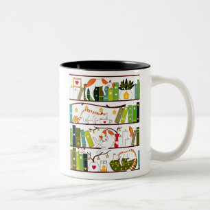 Tasse 2 Couleurs Chats Sur La Librairie, Chat Et Livre Cadeau Lover