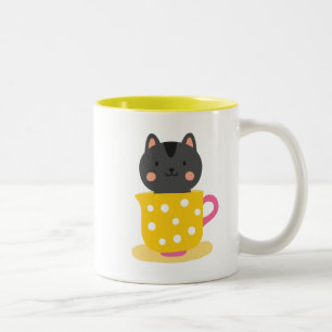 Tasse 2 Couleurs Chatte mignonne en dessin animé sur la menthe