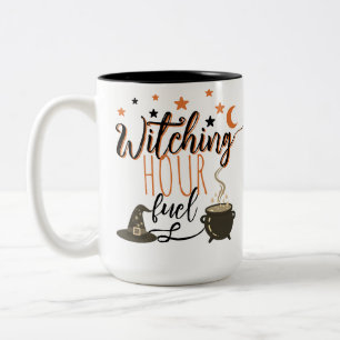 Tasse 2 Couleurs Chaudière de sorcière Halloween étoiles orange 