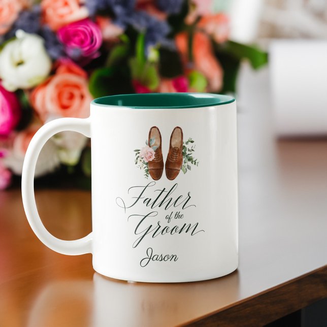 Tasse 2 Couleurs Chaussures formelles aquarelle florale pour le pèr (Father of the Groom Watercolor Floral Formal Shoes Two-Tone Coffee Mug)