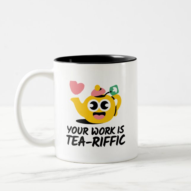 Tasse 2 Couleurs Cheerful Funny Jokes Your Work Is TeaRiffic Bunny (Gauche)