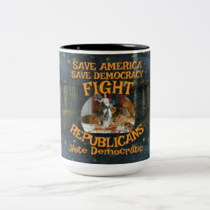 TASSE 2 COULEURS CHEMINÉE DÉMOCRATE ZL X1 KP PARTI VOTE ÉLECTION CO