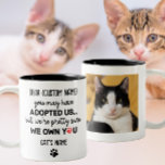 Tasse 2 Couleurs Cher Cher Chat Drôle Dit | Photo et nom du chat pe<br><div class="desc">C'est une citation parfaite hilarante et relatable ! La tasse customisée avec une photo de votre chat qui dit "vous nous avez peut-être adoptés, mais nous sommes presque sûrs que nous vous possédons" est une excellente façon de se moquer de la perception commune que les chats dominent la perle. La...</div>