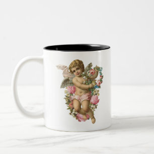 Tasse 2 Couleurs Cherub Vintage angélique avec marguerites et rose