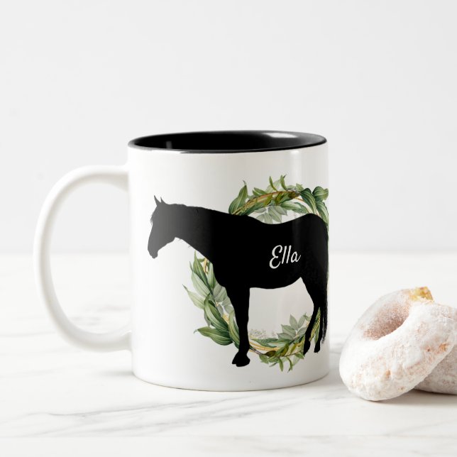Tasse 2 Couleurs Cheval Equestre Personnalisé Équitation Nom Person (Avec donut)