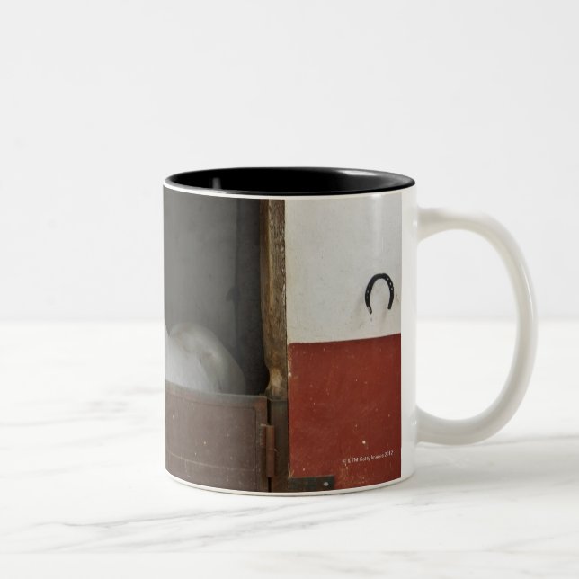 Tasse 2 Couleurs Cheval gris dans une écurie (Droit)