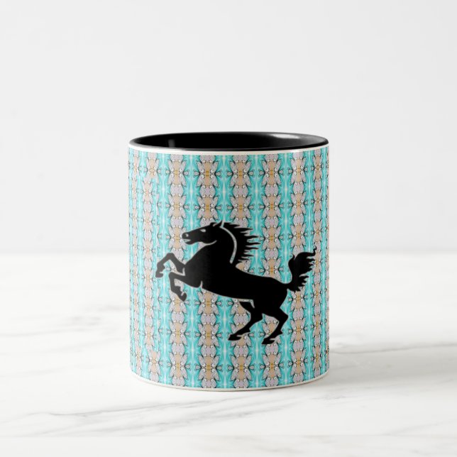 Tasse 2 Couleurs Cheval noir floral élégant (Centre)