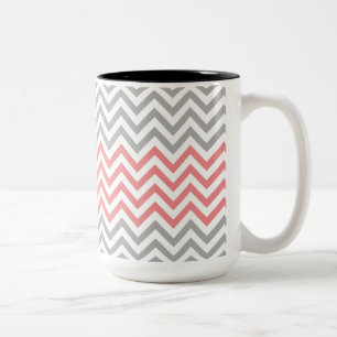 Tasse 2 Couleurs Chevron gris, blanc et corail