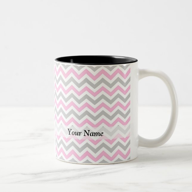 Tasse 2 Couleurs chevron rose et gris (Droit)