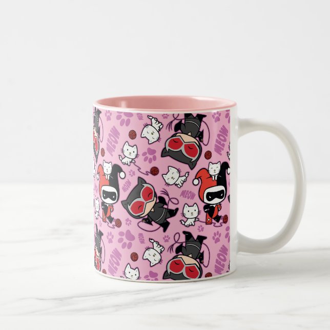 Tasse 2 Couleurs Chibi Catwoman, Harley Quinn & Kittens Motif (Droit)