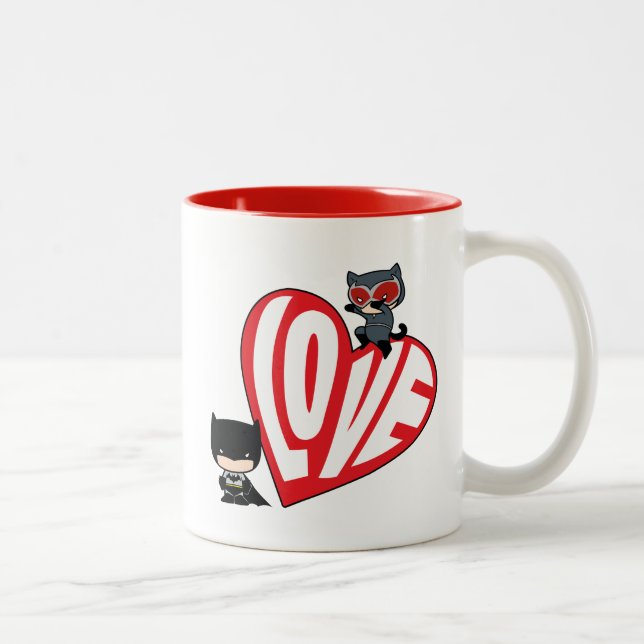 Tasse 2 Couleurs Chibi Catwoman rebondit sur Batman (Droit)