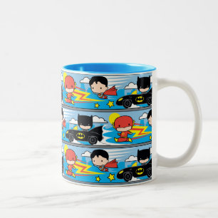 Tasse 2 Couleurs Chibi Flash, Superman et Batman Racing Motif
