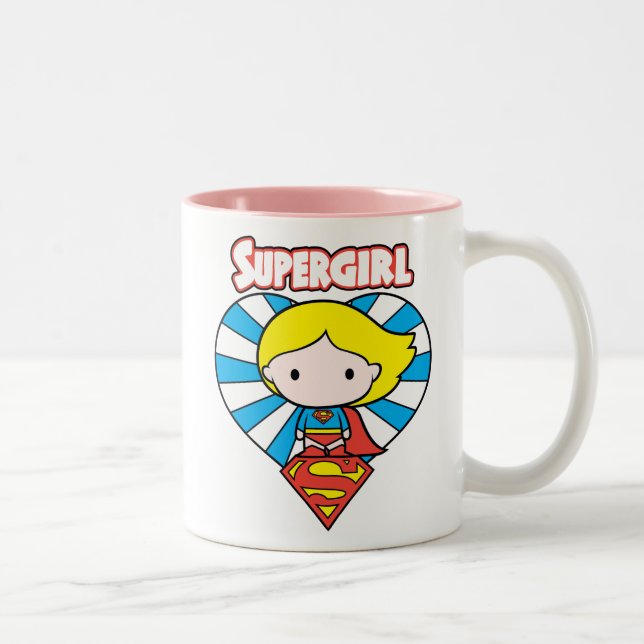Tasse 2 Couleurs Chibi Supergirl Starburst Coeur et logo (Droit)