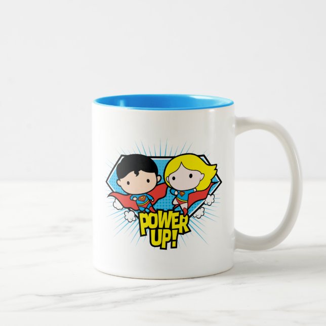Tasse 2 Couleurs Chibi Superman & Chibi Supergirl Power Up! (Droit)