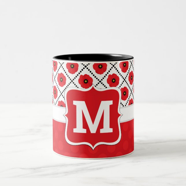 Tasse 2 Couleurs Chic Chic Rouge, Noir & Blanc Poppies Monogramme (Centre)