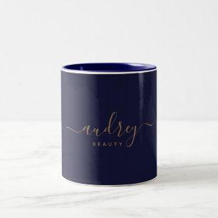 Tasse 2 Couleurs Chic Elegant Navy Blue Gold Script