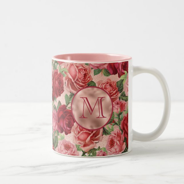 Tasse 2 Couleurs Chic Elegant Vintage Rose Rouge Roses Floral (Droit)