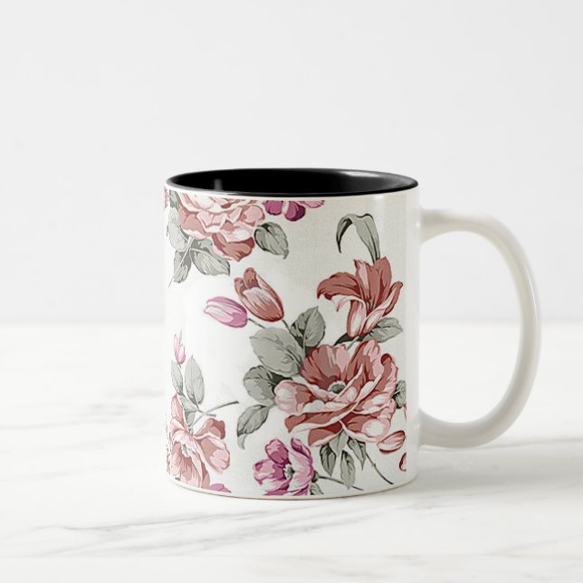 Tasse 2 Couleurs Chic Rétro Fleurs Féminines Éculées (Droit)