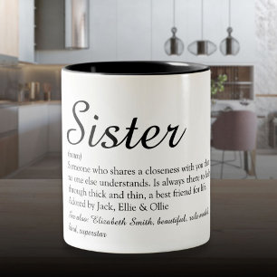 Tasse 2 Couleurs Chic Script Noir et Blanc Définition de sœur cool