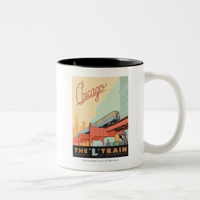 Tasse 2 Couleurs Chicago, IL - Train "L" (Droit)