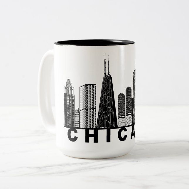 Tasse 2 Couleurs Chicago Skyline Silhouette  (Devant gauche)