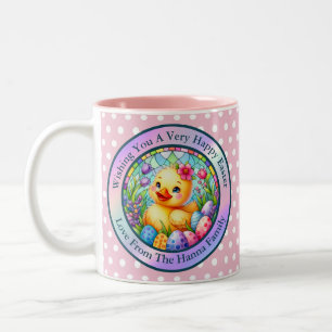 Tasse 2 Couleurs Chick de Pâques mignon, fleurs et oeufs colorés