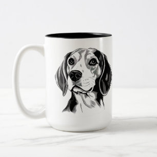 Tasse 2 Couleurs Chien beagle noir et blanc en silhouette