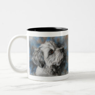 Tasse 2 Couleurs Chien blanc maltais/chih tzu moelleux