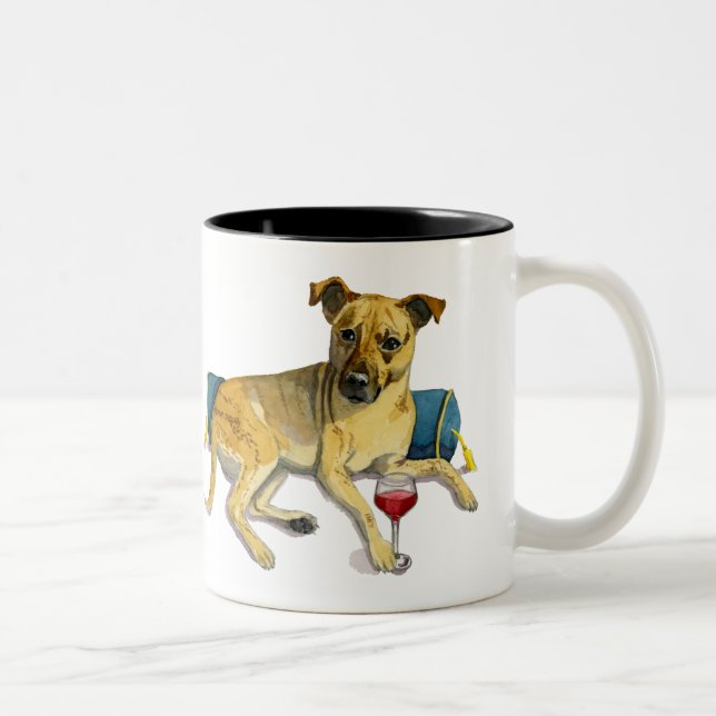Tasse 2 Couleurs Chien Brindle mignon appréciant la peinture (Droit)