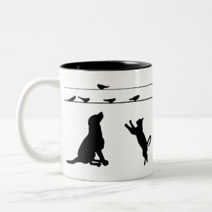 Tasse 2 Couleurs Chien Chat Oiseaux Silhouettes Fil Animaux Animaux